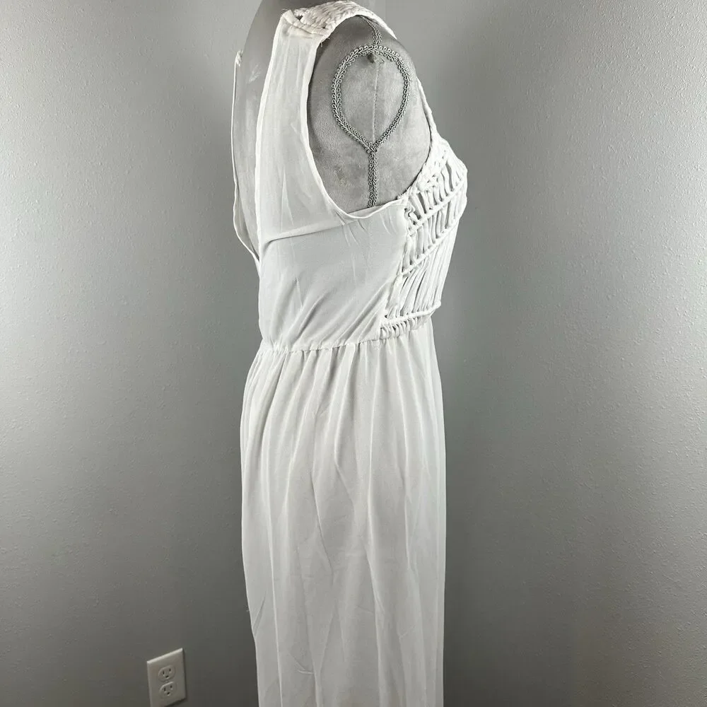 NWT Cupshe Knit Semi Sheer Cover-Up Maxi Dress Macrame White Vacation Beach - Picture 9 of 13